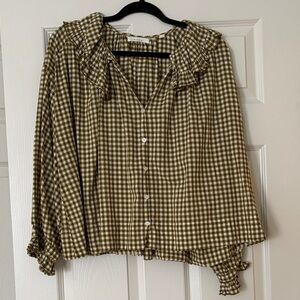 Doen Seychelles Olive Checkered Button Down Shirt